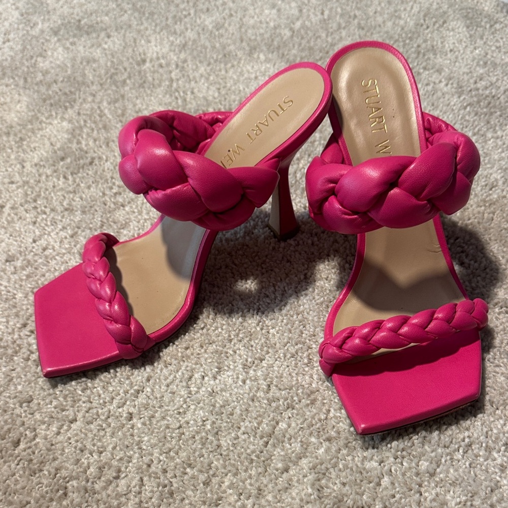Stuart Weitzman Fuchsia Braided Heels - Picture 2 of 8